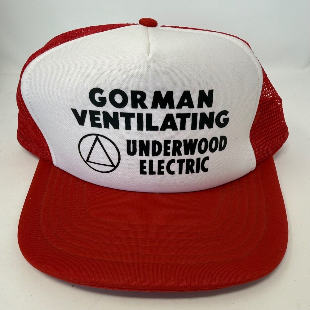 Vintage Gorman Ventilating Underwood Electric Trucker Hat Red White Snapback Cap